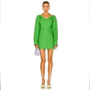 Nanushka Alyssa Size Large Dress Green Womens Shirt Dress Button Front Poplin